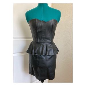 Faux Leather Peplum Strapless Dress